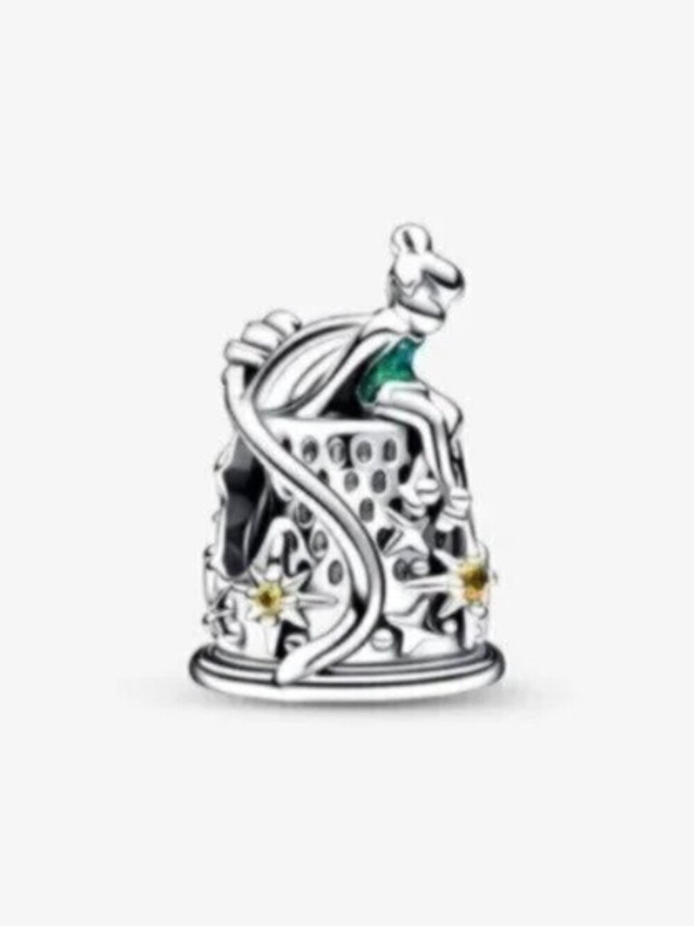 Pandora Silver Thimble Charm with Green Accent and Gold Stars